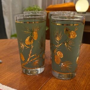 Libbey Pinecone Glass Set - Gold and Green